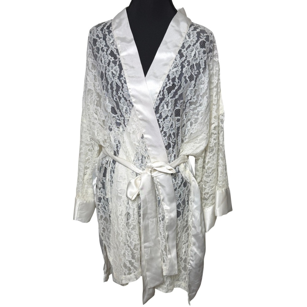 VTG Victorias Secret Gold Label Lace Satin Robe OS Ivory Bridal Fairy Coquette